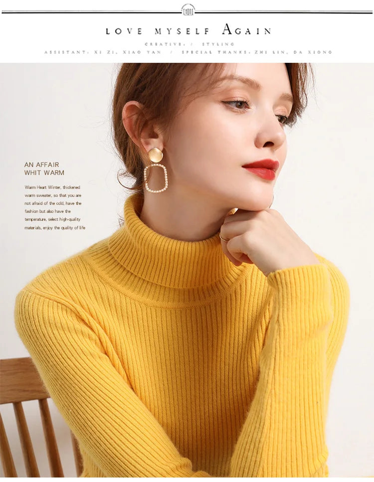 Women Fall Turtleneck Sweater Knitted Soft Pullovers Cashmere Jumpers Basic Soft Sweaters For Women 2025 Autumn Winter RT220