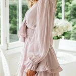 Sexy Cascading Ruffles Women Long Sleeve Mini Dress Deep V-Neck Lace-Up Casual Ladies Party Dress Sweet Streetwear Dropshipping RT220