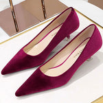 Western Style Fashion Simplicity Party Women Shoes 4.5cm Thin Heels Mid-heels Shallow Pointed Toe Flock Ladies Shoes Wine Red RT220