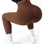 Women's Solid Color High Waist Simple Yoga Fitness Daily Ribbed Sports Cycling Leggings RT220