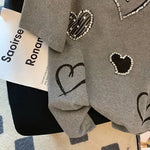 Women Three dimensional Love Ironing Short-sleeved T-shirt 2023 Summer New Casual Fashion Loose Grey Pullover Female RT220