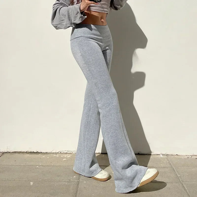 Casual Sexy Basic Solid Flare Pants Y2K Slim Low-Waisted Boot Cut Pants Women 2024 Autumn Spring Fashion Streetwear Lady RT220