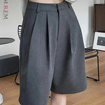 [LANMREM] Pleated Wool Shorts For Women High Waist Straight Office Lady Loose Clothing Korean Style 2025 Summer New 26D8692 RT220