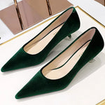 Western Style Fashion Simplicity Party Women Shoes 4.5cm Thin Heels Mid-heels Shallow Pointed Toe Flock Ladies Shoes Wine Red RT220