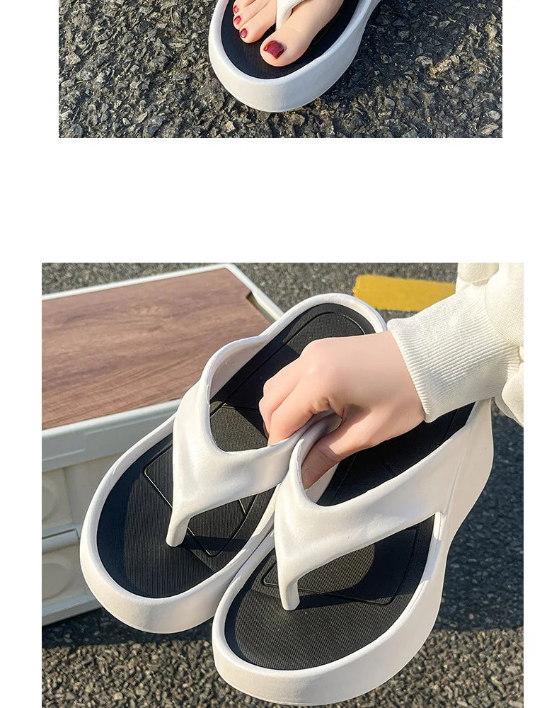 7CM Women's High Heeled Slippers Fashion Street Slides Outdoor Flip Flops Light EVA Comfortable Heightening Shoes RT220