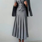 3pcs Women Elegant Work Casual Business Suit Set: Fitted Vest for Spring/Summer, Pleated Midi Skirt, Suitable for Office Lady RT220