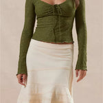 CHRONSTYLE Vintage Women Spring Fall Slim Fit Lace T-shirts Crop Tops Long Sleeve Low Cut Tie Up Tees Shirts Party Clubwear 2023 RT220