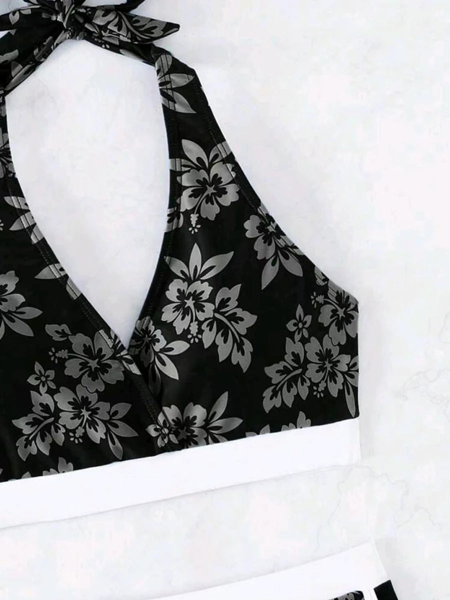 2025 Halter Sporty Bikinis Printed Swimsuit Women High Waist Shorts Swimwear Female Bathers Bathing Swimming Swim Suit Beachwear RT220