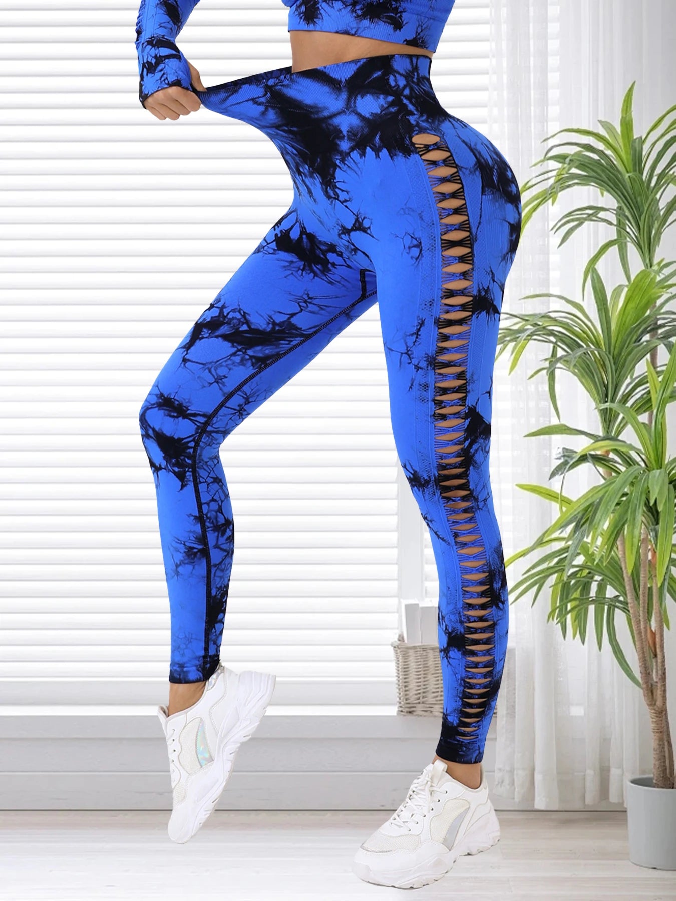 Women Seamless Tie Dye Hollow out Sports Pant Yoga Gym High Waist Workout Leggings Stretchy Women's Activewear RT220