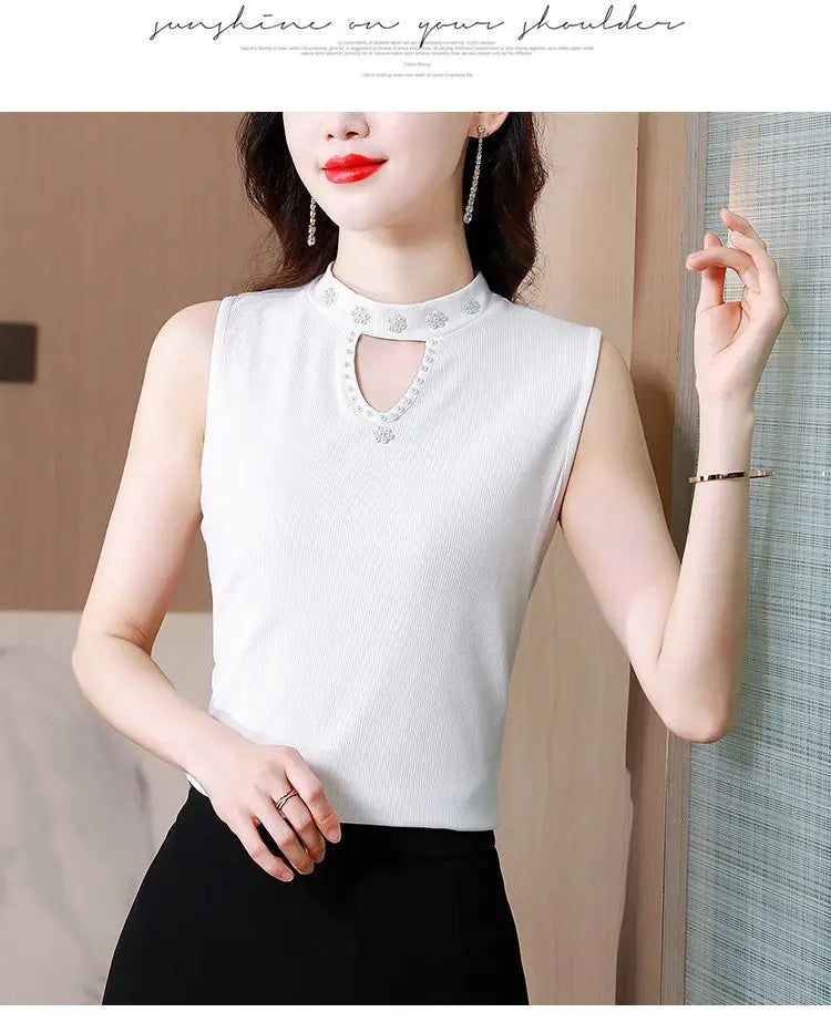 Women Spring New Fashion Sweet Pullovers Base Layers Candy Color Diamonds Hollow Out Knit Vest Slim Versatile Sleeveless Tops RT220