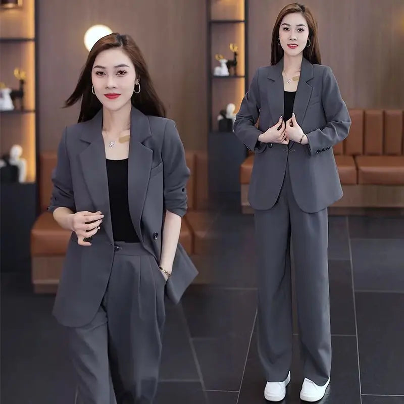 Women's 2025 Spring New Fashionable and Stylish Professional Suit Two Piece Set Korean Elegant Casual Suit Pants Two Piece Set RT220