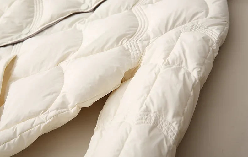 2024 Winter New Fashion Stand Collar X-Long Women Down Jackets Female Casual Loose Ultra Lightweigh White Duck Down Warm Coat RT220