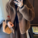 2024 Women Solid Color Stand Collar Mink Fur Top Female Long Sleeves Fox Fur Jacket Spring Autumn Lady Short Leather Fur Outwear RT220