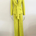 HIGH STREET Newest 2024 Designer Runway Suit Set Women's Lacing Belt Blazer Pleated Zip Pants Set 2pcs Set RT220