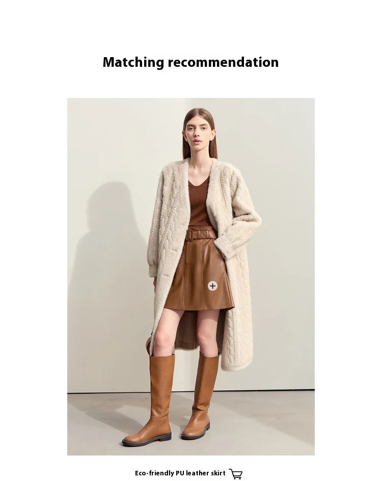 Women Fur Cardigan Thickened Long2025Spring And Autumn V-neck Jacket Female Loose Simple Leisure With Buttons Faux Fur Mink Coat RT220