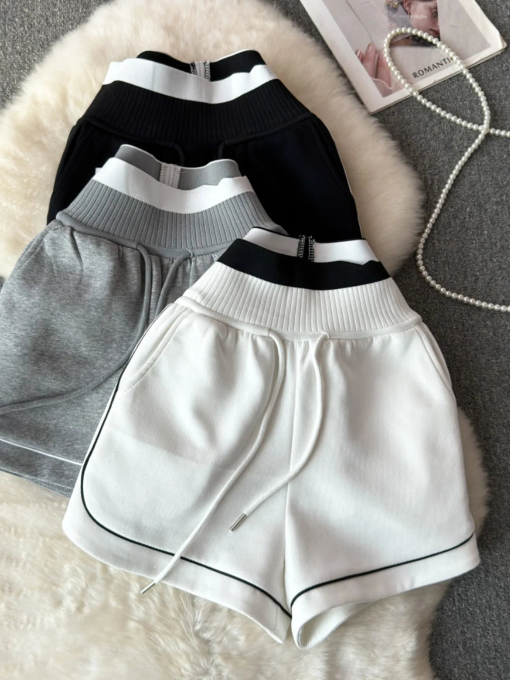 Foamlina Casual Women Summer Shorts 2024 Fashion Color Match Striped High Elastic Waist Wide Leg Sportswear Workout Short Pants RT220