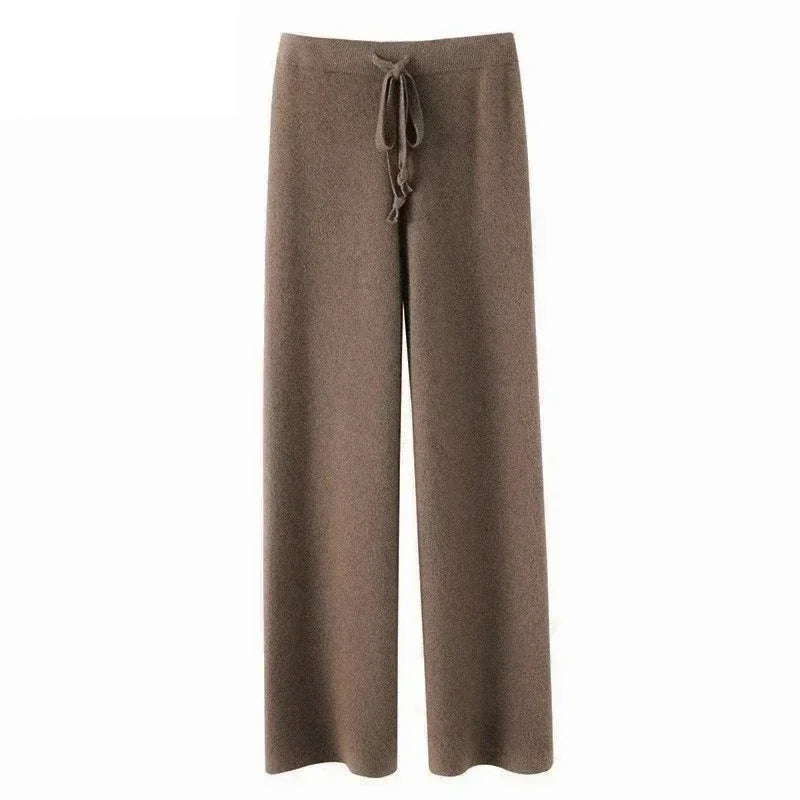 Autumn and Winter New High-waisted Loose Wool Knitted Wide-leg Trousers for Women To Wear Straight Leg Wide-leg Moped Trousers RT220
