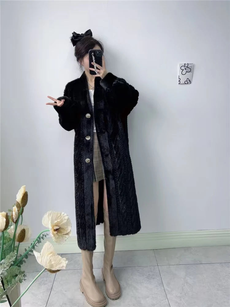 Women Fur Cardigan Thickened Long 2024Autumn Winter V-neck Jacket Female Loose Simple Leisure With Buttons Casual Faux Fur Coat RT220