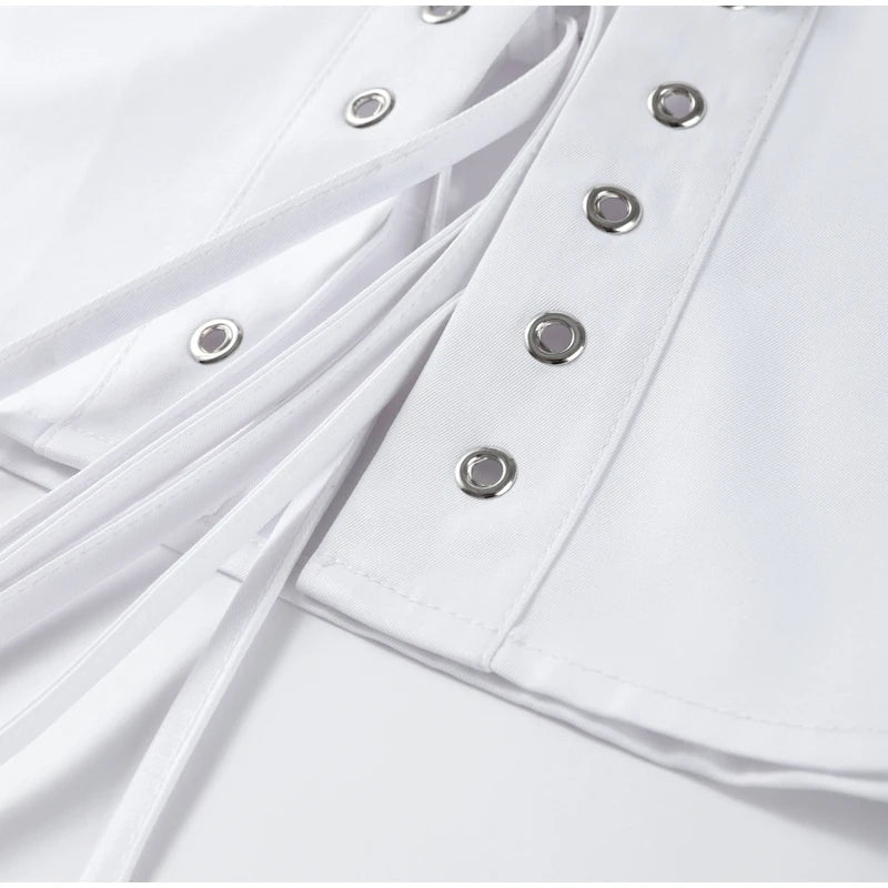 Fashion White Lapel Oversize Long Sleeve Shirts 2025 Spring New Weave Drawstring Blouse Lady Holiday Beach Street Chic Loose Top RT220