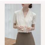 2025 Fashion Summer Short Sleeve V-Neck Women Blouse White Blouse Shirt Women Tops Blouses Shirts Blusas Para Mujer Camisas XL86 RT220