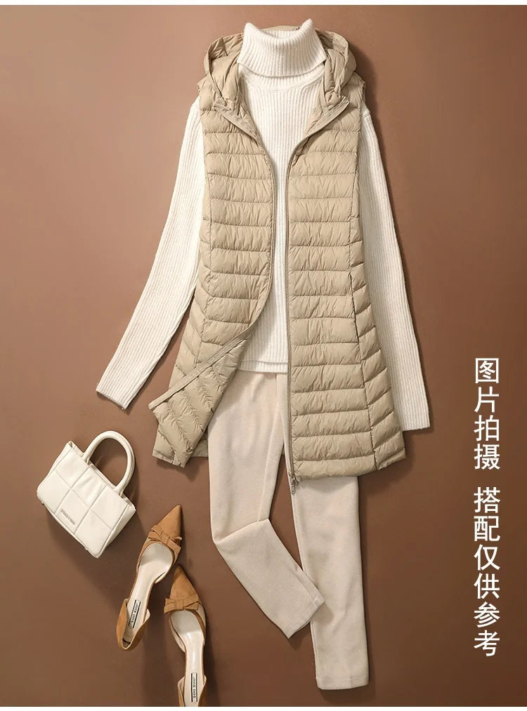 New Fashion Female Sleeveless Jacket Women Winter Light White Duck Down Jacket Slim Puffer Vest Portable Windproof Down Coat RT220