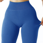 Women's Solid Color High Waist Simple Yoga Fitness Daily Ribbed Sports Cycling Leggings RT220