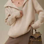 Fashion Women Sweaters 2025 LOOSE Zipper Design Pullovers Casual Solid Turtleneck Thickening Pink Knitted Winter Women's Sweater RT220