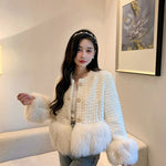 Autumn Winter Women's White Imitation Fox Fur Single Breasted Short Jacket New High-Quality Cotton/Non Cotton Wool Coats RT220