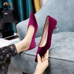 Western Style Fashion Simplicity Party Women Shoes 4.5cm Thin Heels Mid-heels Shallow Pointed Toe Flock Ladies Shoes Wine Red RT220