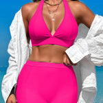 2025 High Waist Bikini Solid Halter Swimsuit Women Sexy Swimwear Female Bathers Bathing Swimming Swim Suit Beachwear RT220