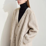 Women Fur Cardigan Thickened Long2025Spring And Autumn V-neck Jacket Female Loose Simple Leisure With Buttons Faux Fur Mink Coat RT220