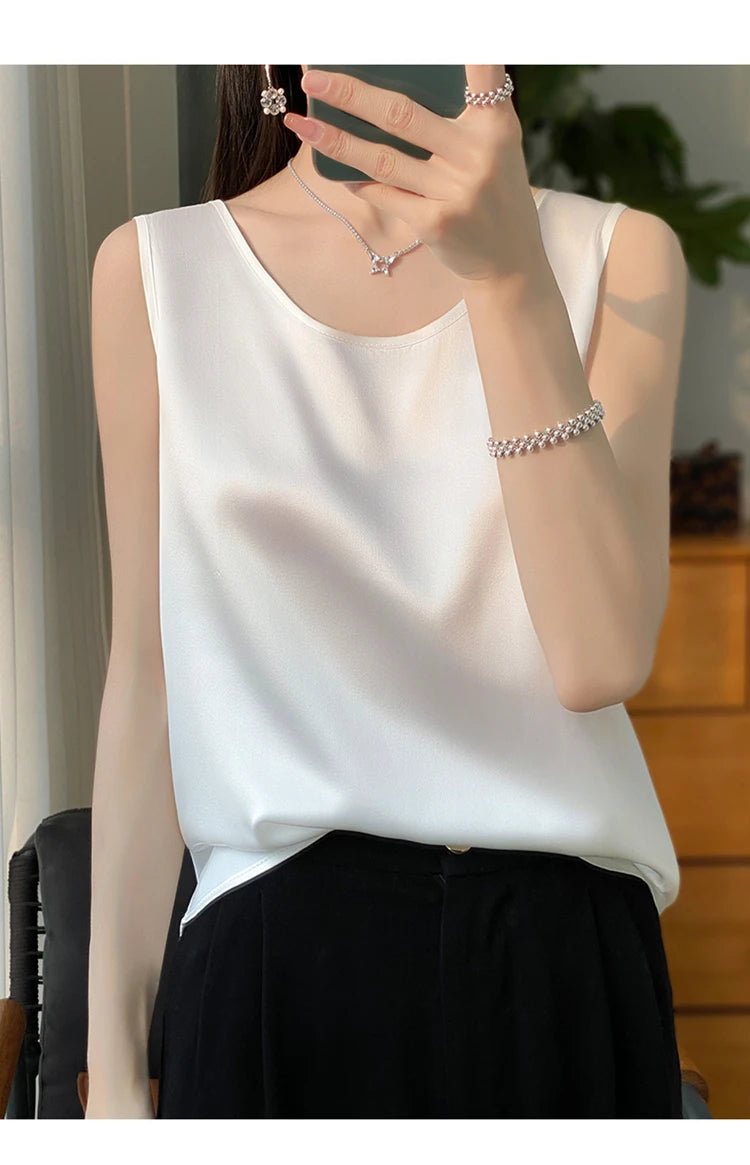 Women Tops Solid Spring Summer Casual Crop Tops Sexy O-neck Tank Tops Office Lady Pink White Top 2024 Fashion Korean Tank Top RT220