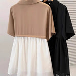 Spliced fake Two-piece Polo Collar Suit Shirt for Women in Summer Loose and Versatile Slim Top RT220