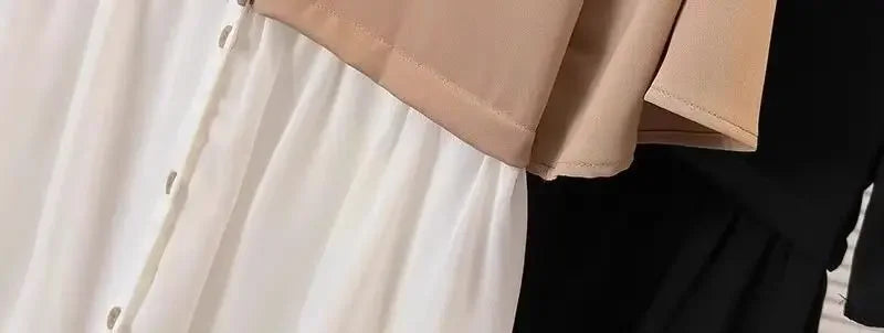 Spliced fake Two-piece Polo Collar Suit Shirt for Women in Summer Loose and Versatile Slim Top RT220