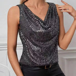 Women Top Shiny Glitter Sequin Sleeveless T-shirt Vest Tank Tops Fashion Sexy Camis New Cocktail Party Clubwear Evening T-shirts RT220