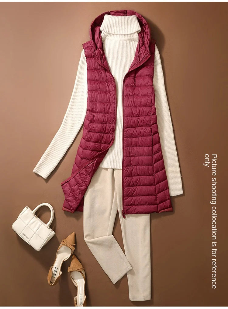 New Fashion Female Sleeveless Jacket Women Winter Light White Duck Down Jacket Slim Puffer Vest Portable Windproof Down Coat RT220