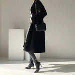 Faux Fur Coats Women Stand Collar Mid Length Long Coat Thick Maxi Warm Y2k Tops Open Stitch Elegant Autumn Winter Black Jackets RT220