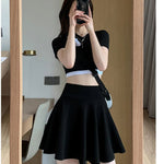 ITOOLIN Women Sweet Solid Color Preppy Skirts Casual Wide Leg High Waist Mini Skirts Women Harajuku Pleated A-line Skirts New RT220