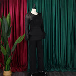 Luxury Jumpsuits & Rompers for Women Round Neck Beaded Transparent Sleeve High Waisted Elegant Female Birthday Party Overalls RT220