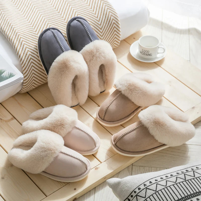 Winter Women Slippers Furry Home Floor Shoes Warm Indoor Slides Men Bedroom Slippers Plush Couples Footwear Soft Non-slip Shoes RT220