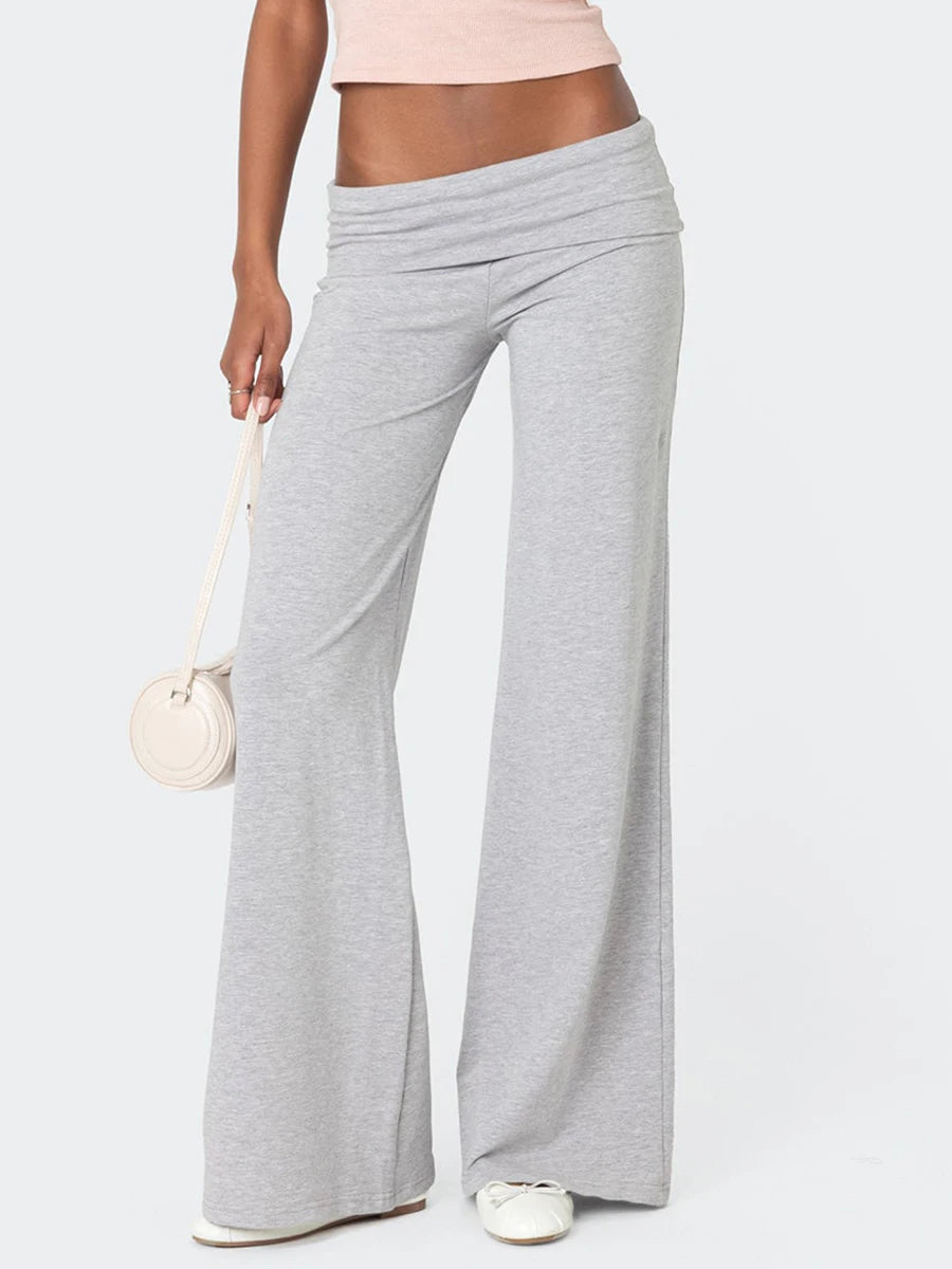 Fold Over Yoga Pants for Women Low Rise Flare Leg Sweatpants Y2k Solid Color Stretchy Loose Gym Lounge Leggings RT220