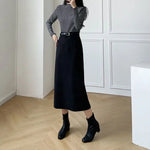 New Arrival Women's Corduroy Skirt Medium-Length A- Line High-Waisted Slimming Straight Skirt With Side Slit For Autumn/Winter RT220