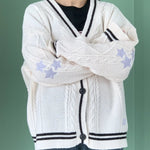Star Cardigan Women Oversized Button Up Chunky Cable Knitted Sweater with Star Embroidery Sleeve Warm Knitwear Autumn Winter RT220