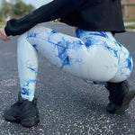 Women Gym Tie Dye Leggings Butt Lifting Fitness Yoga Athletic Scrunch Pants Elastic Workout Training Sports Tights RT220