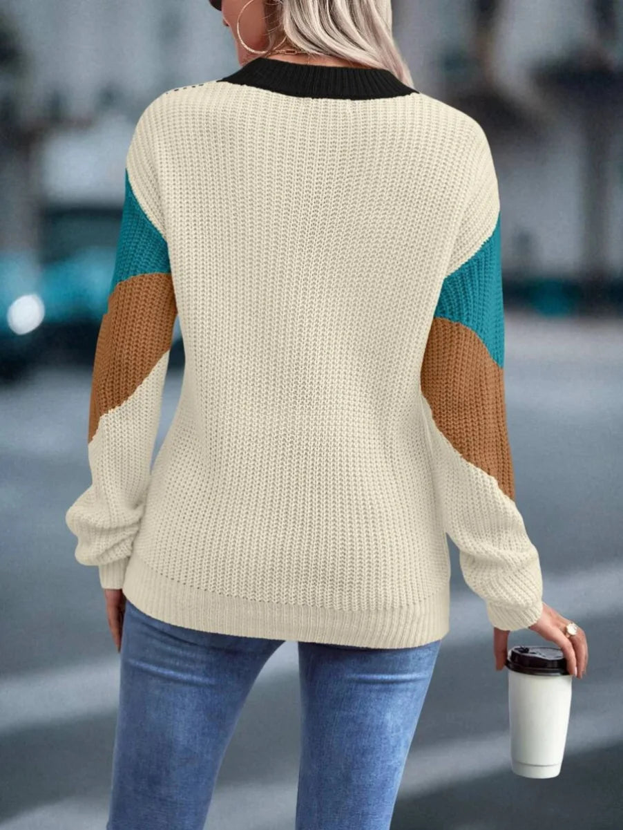 Knit Sweaters Women Jumpers Striped Print Round Neck Streetwear Pullover Top Casual Long Sleeve Warm Sweater Autumn Winter RT220