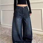 2025 Ropa Y2K Fashion Letter Embroidery Vintage Dark Blue Baggy Jeans Pants Women Clothing New Rock Wide Leg Lady Denim Trousers RT220