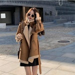 2024 Autumn Winter New Medium Long Double-breasted Lambswool Suede Woolen Coat Women Add Velvet Padded Warm Fur One Woolen Coats RT220
