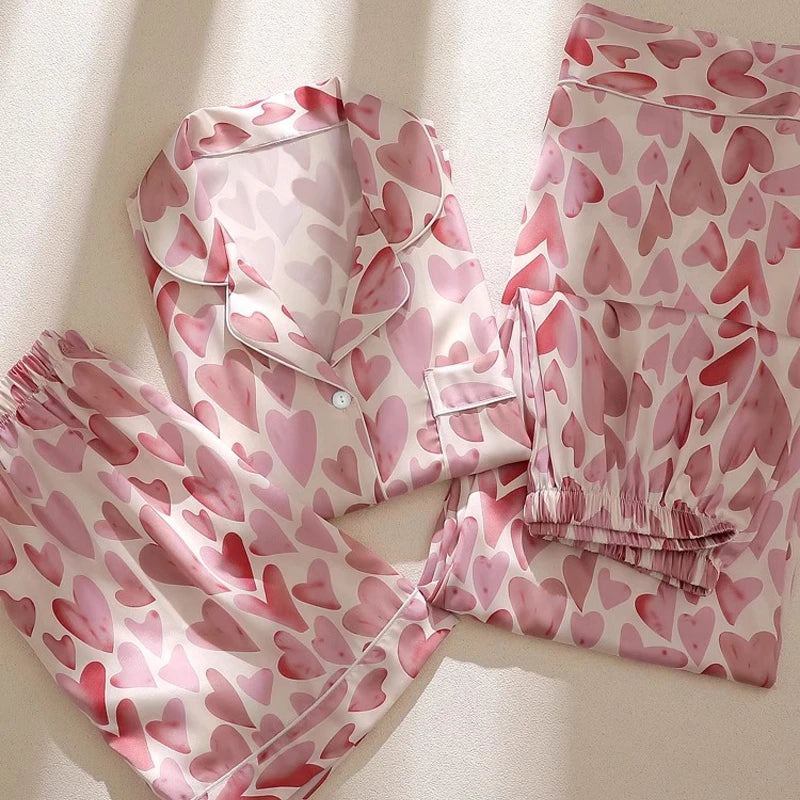 Honey Peach Print Lace Korean Ins Style Pajamas Women Y2k Three-piece Set Classy Sweet Cute Lady Lounge 2024 New Spring Homewear RT220