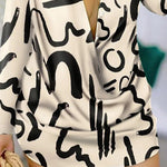 Women Urban Blouses 2024 Spring Summer Hot Selling Sexy Deep V-Neck Fashion Printed Long Sleeved Shirt Dress Loose Versatile Top RT220