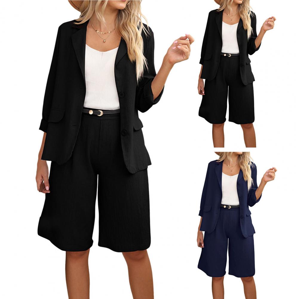 Formal Shorts Suit Knee Length Pants Lady Business Outfit Cardigan Plus Size Lady Coat Shorts Set Daily Wear RT220